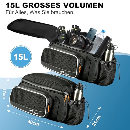 toptrek Bicycle Bags for Pannier Rack, 15L Waterproof Pannier Rack Bag, Reflective Bicycle Bags Rear Pannier Rack, 3-in-1 Pannier Rack Bags with Carry Handle and Shoulder Strap