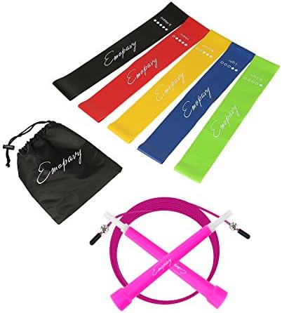 Emopavy Resistance Bands Exercise Bands Workout Bands Set of 5 with Jump Rope for Home Fitness Physical Therapy Yoga (Rose Red)