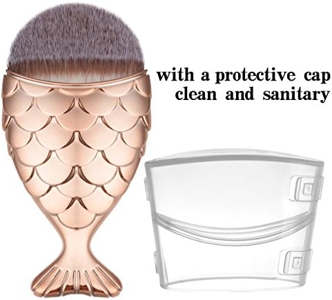 Cosmetic Makeup Brush Fish Scale Makeup Brush Mermaid Bottom Brush Powder Brush Foundation Cosmetic Brushes Tool with a Protective Cap (Rose Gold)