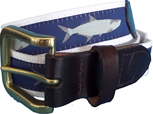 No27 Mens Tarpon Leather Belt, Leather Tab and Buckle, Tarpon Fish Nautical Leather Belt