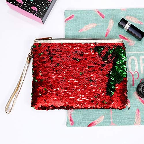 Mermaid Sequin Cosmetic Bag, Glitter Makeup Pouch Handbag DIY Magic Flip Sequin Pencil Case Reversible Color Changing Bling Evening Party Clutch Purse Stationery