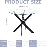 GOLDFAN Round Tempered Glass Dining Table with Black Tubular Legs 100x100cm view 2