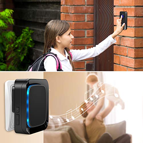 Wireless Doorbell, Coolqiya Door Bell Chimes Kit with 3 Plugin Receivers and 2 Remote Waterproof Push Buttons, No Battery Required for Receivers, 52 Melodies, Black - Thumbnail 3