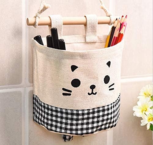 Over Door Organiser, Linen Farbric Cute Small Hanging Storage Bag Organiser Free Combination Bathroom Bedroom Wall Hanging Storage Pockets, Over The Door Closet Storage Organiser (Black)