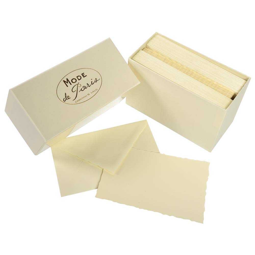 Lalo 92316L - A "Mode de Paris" boxed set including 30 single cards 9.7x15.2 cm 300g and 30 gummed lined envelopes with serrated edges 10x15.8 cm, Ivory