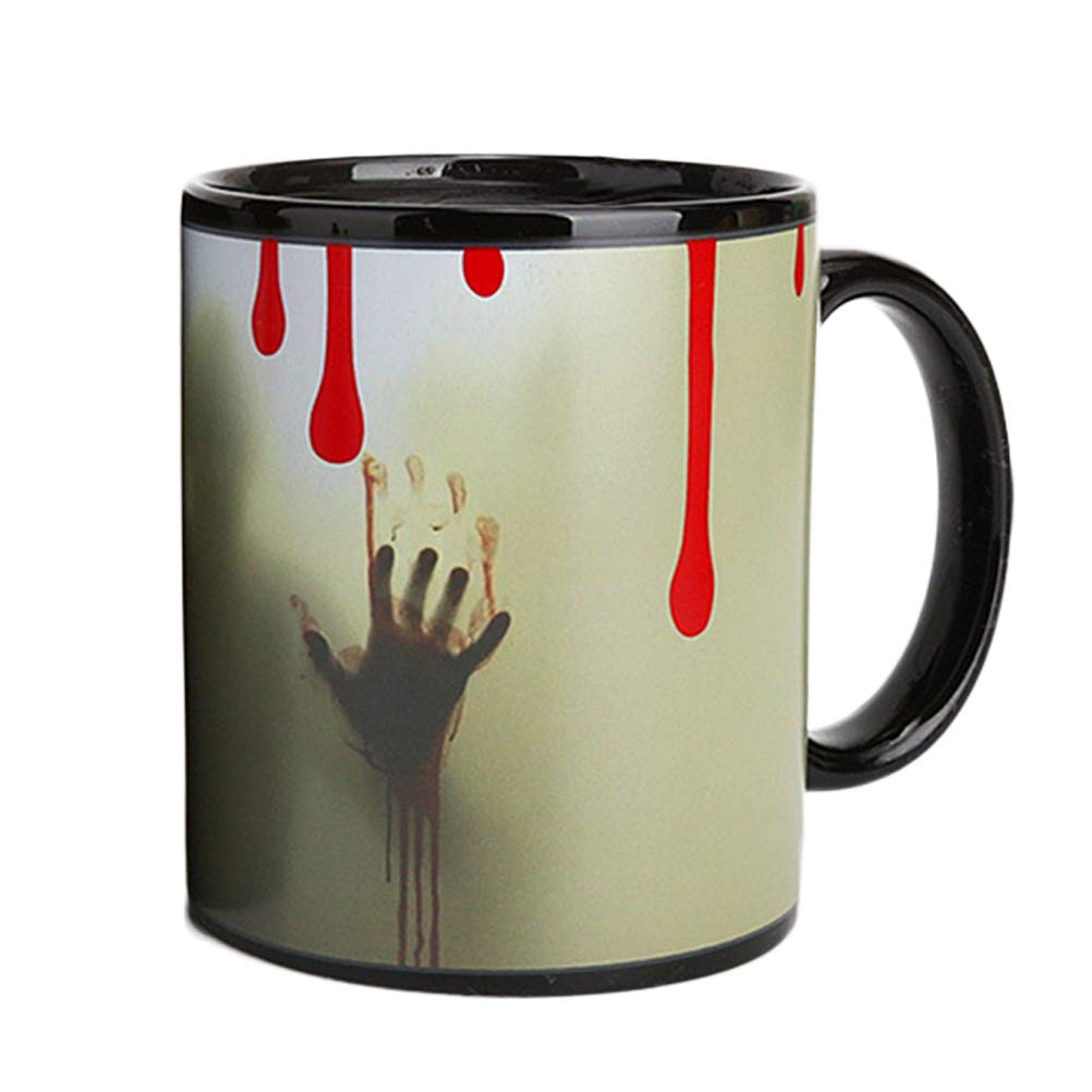 Yardwe Ceramic Mug Color Changing Horror Ghost Heat Sensitive Drinking Cup for Hot Water Drinks Tea Coffee (330ml)