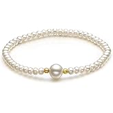 ZHOU LIU FU 18K Gold Pearl Bracelets for Women 4.5mm Freshwater Pearls Stretch Beaded Bracelet AAA+ Quality White Pearl with 18K Real Gold Beads Dainty Jewelry for Her X199040 16/17/18/19cm