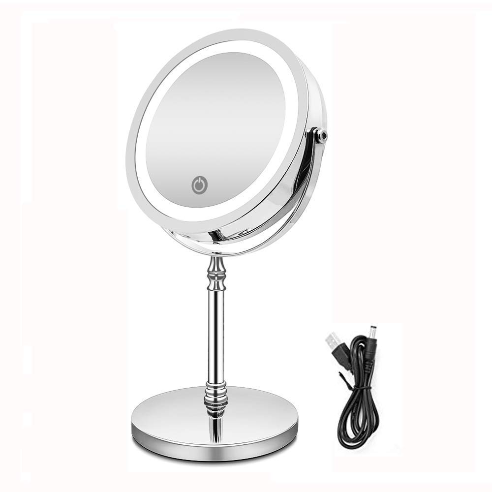 elimko Magnifying Mirror Rechargeable Makeup Mirror, 10x Magnifying Makeup Mirror with Lights, USB Charge Tabletop Mirror Dimmable, Magnification Mirror 10x or 1x