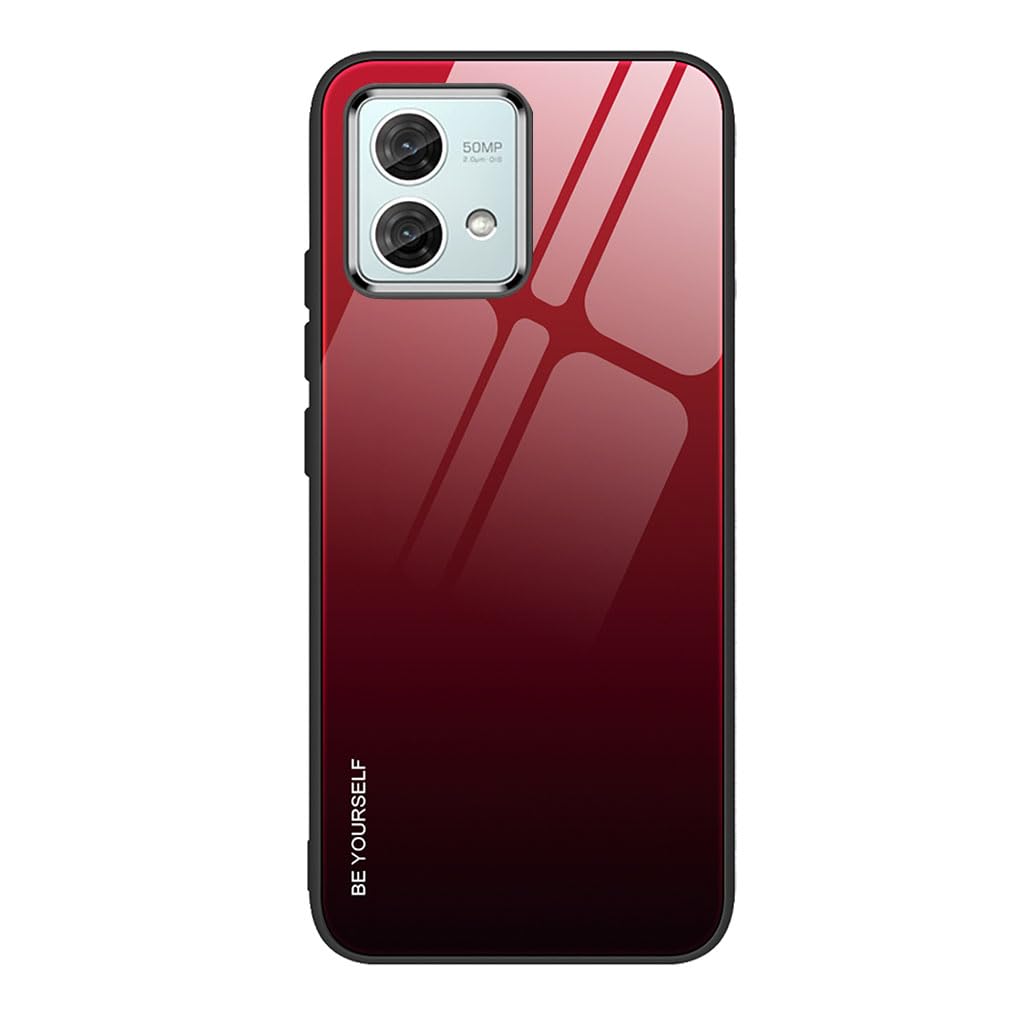 SEAHAI Case for Motorola Moto G84 5G, Ultra Thin Gradient Color Tempered Glass Hard Back & Soft Silicone TPU Bumper Hybrid Shockproof Cover, Elegant Red
