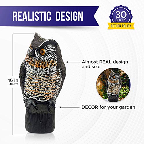 Lijo Solar Owl Animal Scarecrow Motion Activated Owl Decoy with Light