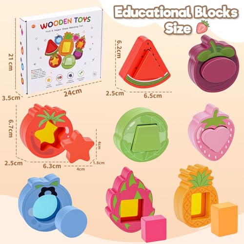 jerryvon Montessori Toys 1 Year – Baby Toy 1 Year Wooden with 8 Fruits and Vegetables to Fit and Stack – Original Gift Baby Girl Boy 1 2 3 Years – Toys Children 1 Year Educational Toy