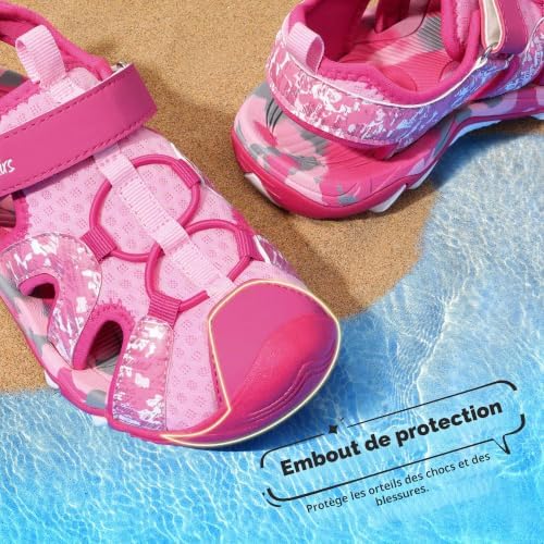 Sandales Sport Enfant Garçon Fille Sandals Été Antidérapantes Respirantes, Chaussures Outdoor Randonnée Plage Marche Sandale Fermées Confortables Légères,Size 36,Rose Vif/Rose