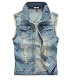 Zicac Men's Top Designed Denim Vest Waistcoat with Broken Holes