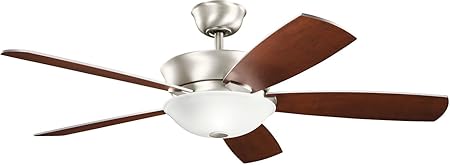 Kichler 300167NI, Skye Brushed Nickel 54" Ceiling Fan with Light & Wall