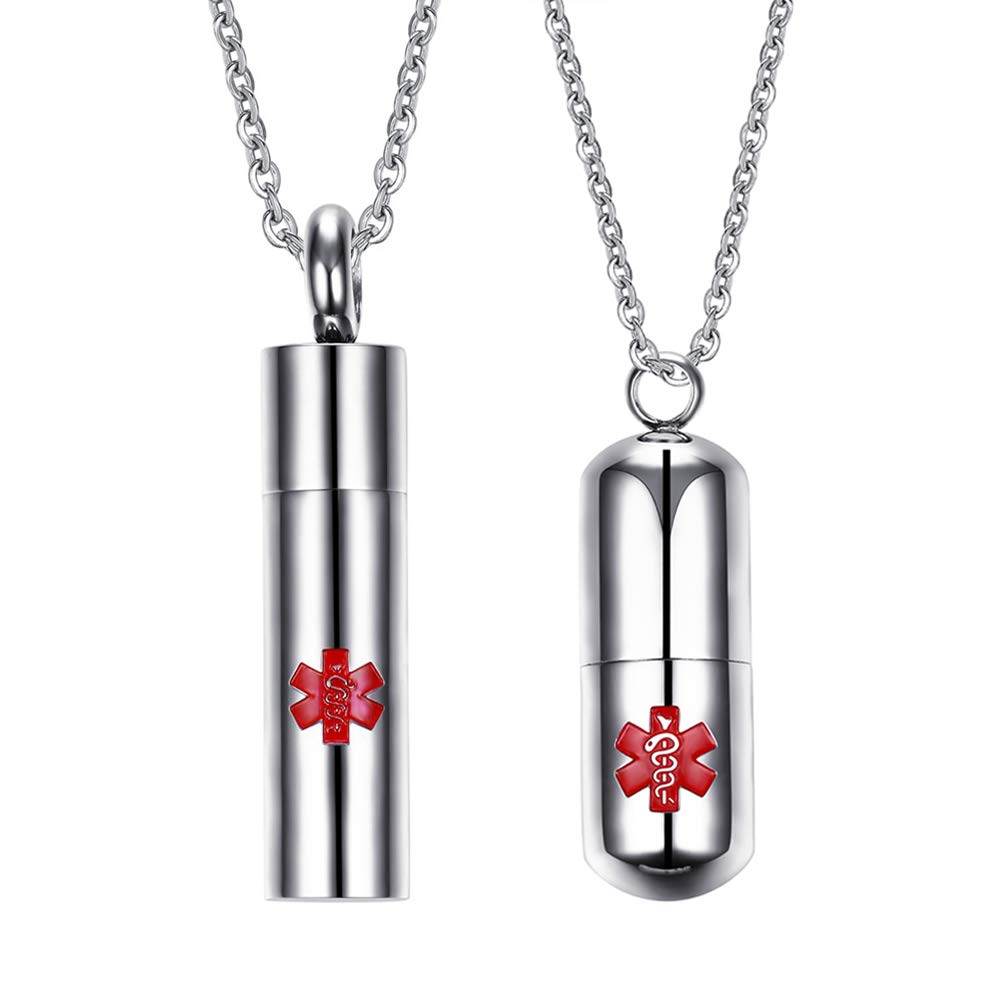 Flongo Medical Alert Necklace, Womens Mens Stainless Steel Medical Identification Alert Necklace, Pendant Necklace for Wedding Engagement Valentine Gift