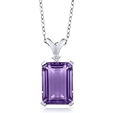 Gem Stone King 5-10 Cttw Gemstone Birthstone and White Diamond Pendant Necklace for Women | 925 Sterling Silver | Emerald Cut 14X10MM | Includes 18 Inch Chain | Fine Jewelry for Her Mom Wife