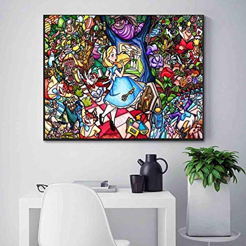 5D DIY Diamond Painting Full Square Drill, Alice in Wonderland Princess Girl Colorful Rhinestone Crystal Embroidery Drawing Gift,16"X12" Arts Craft for Home Wall/Room/Decor (Alice in Wonderland)