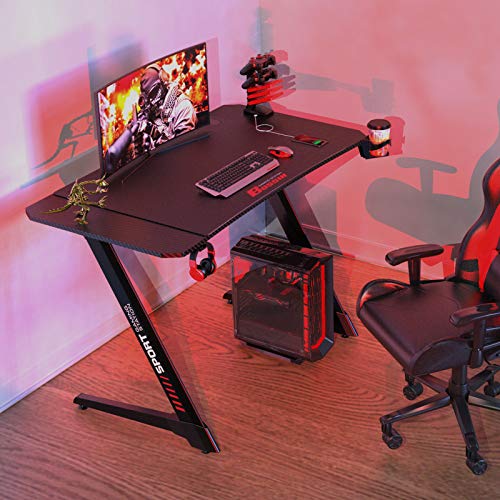 LEMBERI 44 inch Gaming Desk, ZShaped Computer Desk with Free Large