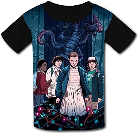 ICENOG Kids Things_x_Stranger Costume Short Sleeve T Shirt Tee For Boys (Black) L