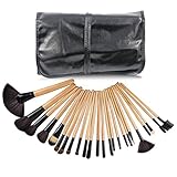 EmaxDesign Makeup Brush Set 24 Pieces Professional Wood handle Foundation Blending Blush Eyeliner Face Liquid Powder Cream Cosmetics Brushes Kit With Case