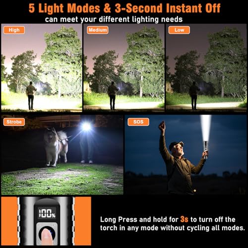 Shadowhawk Flashlight Rechargeable TorchLight, 20000 Lumens Flash Light Led flashlights Tactical, XHM77.2 Led Torch Light High Power, USB Handheld Powerful Torches for Camping Hiking Emergency