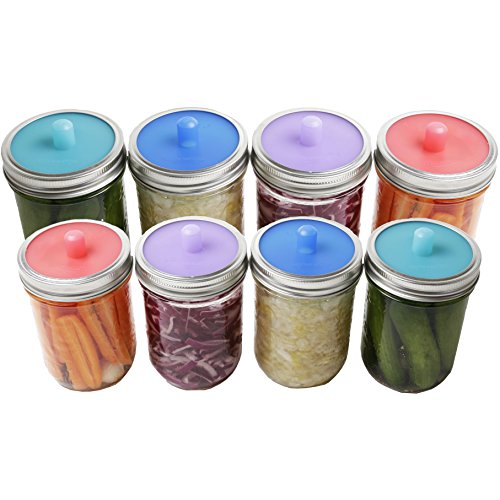 Pickle Pipe - One-Piece Silicone Waterless Fermentation Airlock Lids for Mason Jar Fermentation - Wide & Regular Mouth Combo - 8 Pack