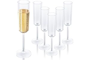 Ciaell 24 Pack Plastic Champagne Flutes - 6 Oz Flower Wavy Champagne Plastic Glasses - Heavy Duty Vintage Disposable Flutes for Party & Anniversary & Wedding