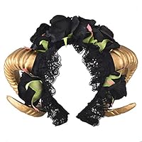 Handmade Demon Horns Headband Adult Unisex Black Rose Headpieces Fancy Dress Costume Accessory Steampunk Horn Head Band Goth Xiaolanwelc (Headband)