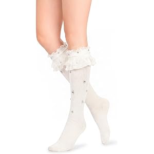 Violet Mist Lace Ruffle Knee High Socks Women Girls Bow Frilly Trim Cotton Cute Lovely Dress Lolita Novelty High Tube Socks