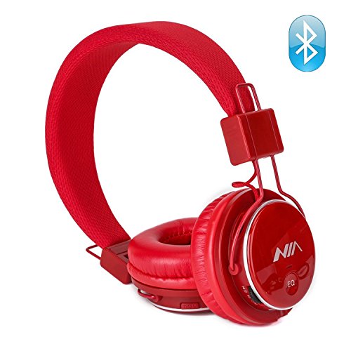 Wireless Bluetooth Headphones, Kids Headphones, Over Ear Foldable, TF card play, FM radio, Audio Input with Microphone for Iphone Android and Good Choices for Gift, On Ear Red