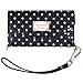 Cordking Wallet Case Compatible with iPhone 7 Plus Wallet Case/iPhone 8 Plus Wallet Case Premium Tri-Fold Leatherette Polka Dots Wristlet Clutch Purse Cover with Removable Wrist Strap - Black