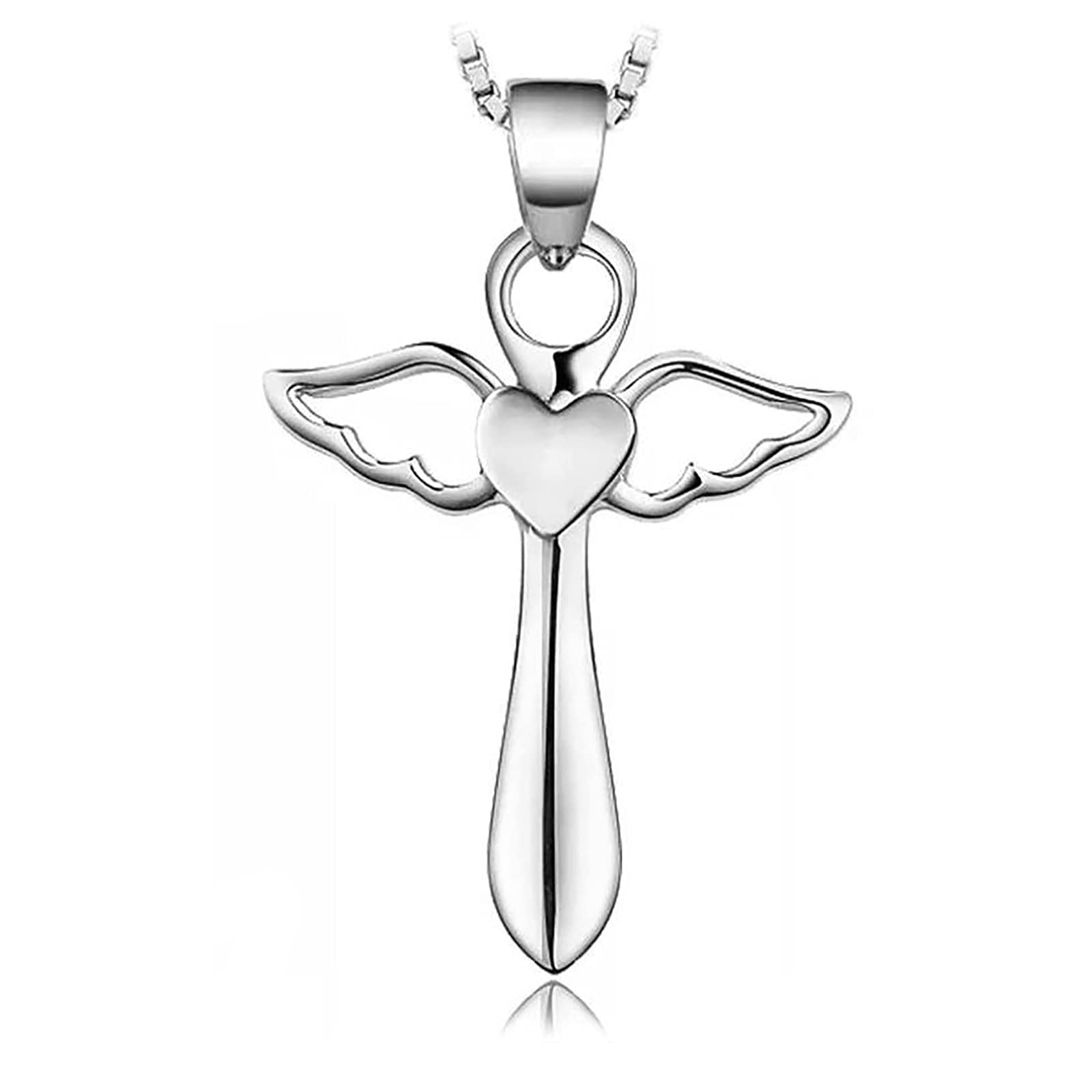 Cross Necklace for Women Angel wings Pendant Celtic Chain Heart Crucifix Infinity Jewelry Men Girls Teens (Silver A)