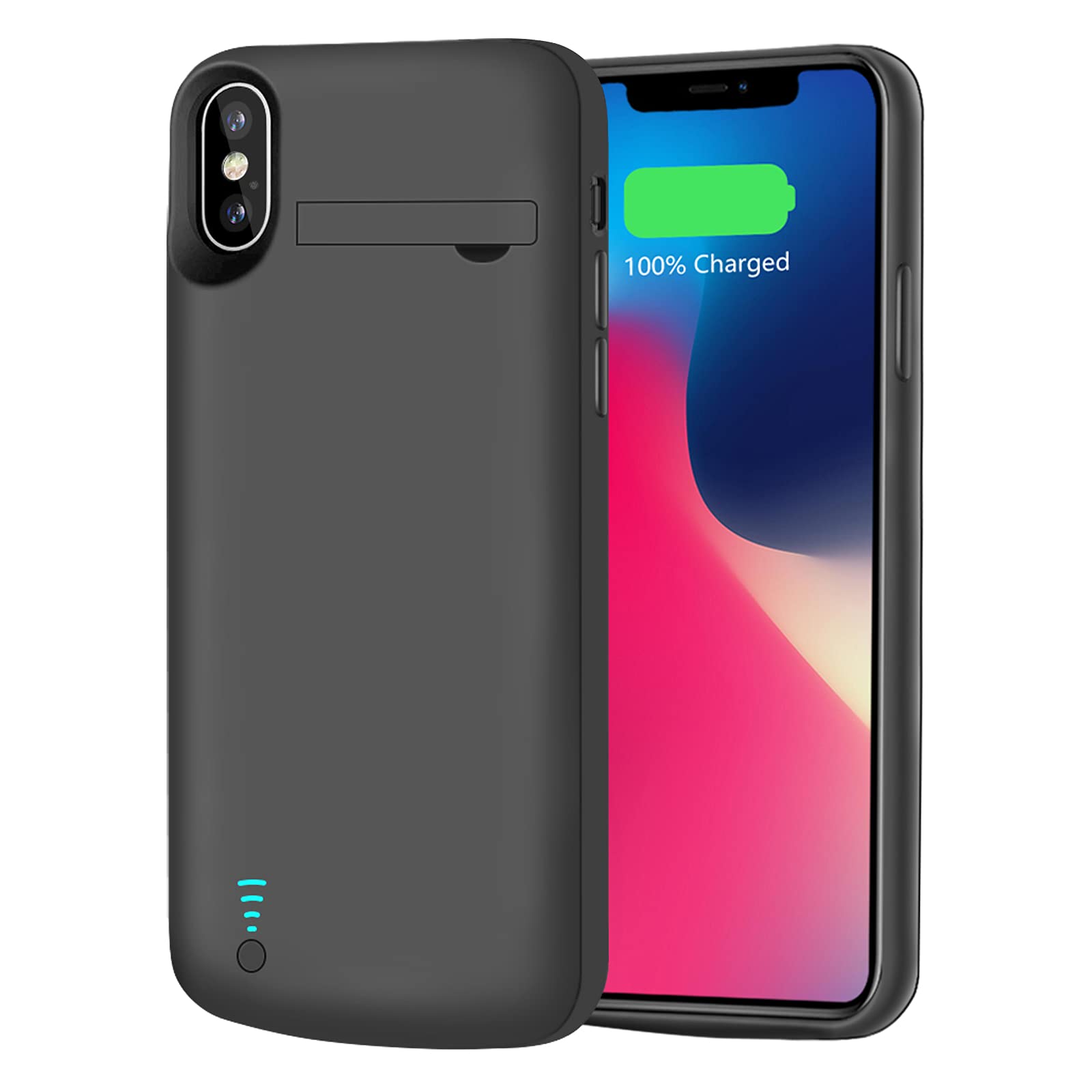 RUNSY Battery Case Compatible with iPhone X/XS, 5000mAh Rechargeable Extended Battery Charging Charger Case, Support Wired Headphones (5.8 inch) Black