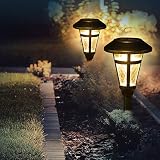 GIGALUMI 6 Pcs Solar Lights Outdoor, Bronze Finshed, Glass Lamp, Waterproof Led Solar Lights for Lawn, Patio, Yard, Garden, Pathway, Walkway and Driveway