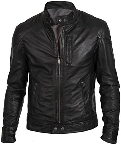 Western Leather Men's Motorcycle Leather Jacket Small Black