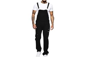 Mens Big and Tall Fashion Overalls Denim Ripped Jumpsuit Work Bib Overalls Casual Denim Overall with Adjustable Strap