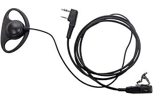 Caroo D Shape Earpiece Headset with Mic PTT Compatible with Baofeng UV-5R BF-888S BF-F8HP BF-F9 UV-82 UV-82HP UV-82C Kenwood TK-2107 TK-3107 Walkie Talkies Two Way Radio 2 pin