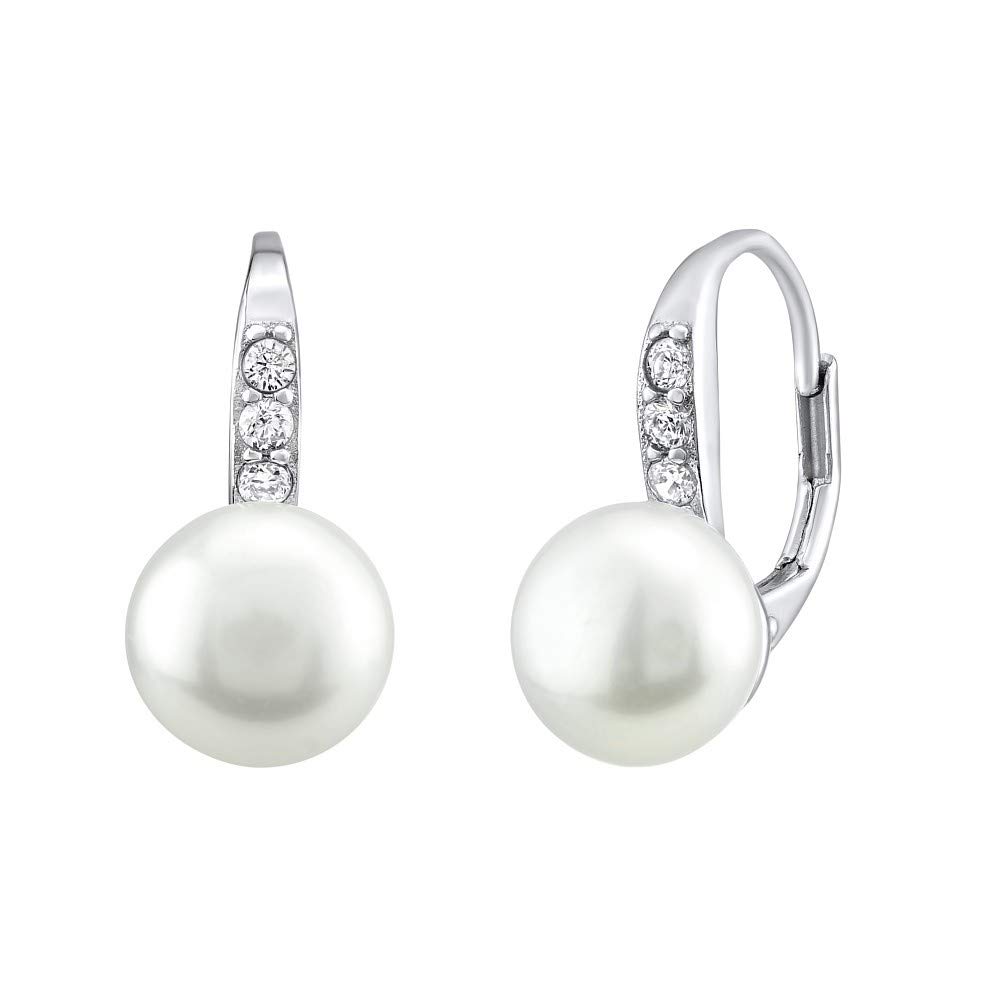 SILVEGO - LPSP0639 - Women 925 Sterling Silver Earrings with Real White Pearl and Zirconia