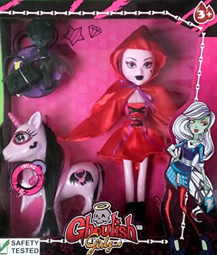 Ghoulish Girlz with Red Dress & Pink Pony with Light up Horn & Blinking Eyes - Toy Doll