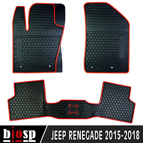 biosp Car Floor Mats for Jeep Renegade 2015 2016 2017 2018 2019 Front And Rear Heavy Duty Rubber Liner Set Black Red Vehicle Carpet Custom Fit-All Weather Guard Odorless