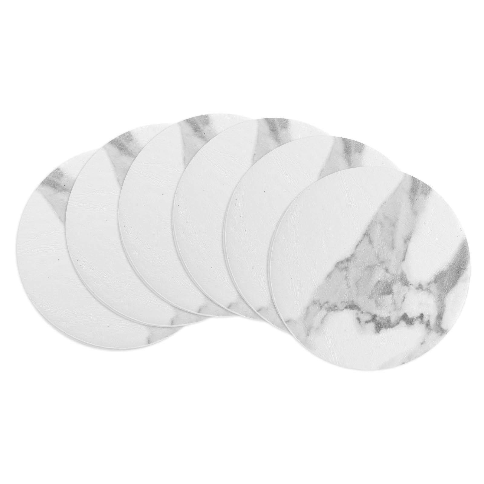 uxcell Round Drink Coasters Set of 6 Marble Style Dual Sided Non-Slip Non-Stick Waterproof Leather Coasters for Drinks, Coffee Table, Housewarming Gifts, Home Decor 4"×4"White
