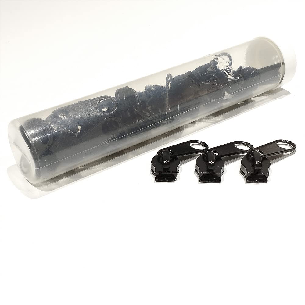 Zipper Sliders Free 26 Pieces/Tube, Metal Sliders for Sewing and Repair Zippers, Zipper Puller, Black Sliders #10, (10#, 332)