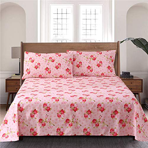 MEISHANG Sheet Set Queen Pink Floral Sheets Printed Sheets Ultra Soft