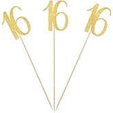 Gold Glitter 16th Birthday Centerpiece Sticks, 12-Pack Number 16 Table Topper Anniversary Party Decorations