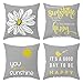 DUSEN Decorative Cute Throw Pillow Covers for Couch, Sofa, or Bed Set of 4 18 x 18 inch Quote Words and Bird Sunshine Flower Cusion Cover (Grey Bird Sunshine Flower)