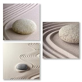 3 Panel Canvas Wall Art Stones in The Sand Pictures Home Wall Decorations for Bedroom Living Room Paintings Canvas Prints Framed - 12"x12"x3 Panels