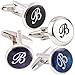 HJ Men's 1PCS Rhodium Plated Cufflinks Silver Initial Letter Shirt Wedding Business 4 Color A-Z