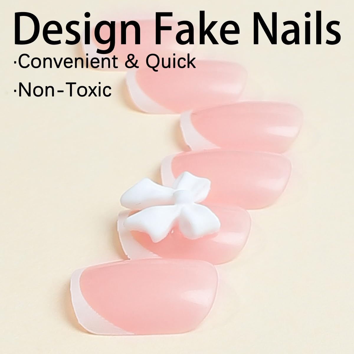 Pink Press on Nails Short Square Fake Nails White French Tip Full Cover Glue on Nails Solid Color Glossy Nude Pink Designs Cute False Nails Stick on Nails for Women Girls Acrylic Manicure Salon 24Pcs - Image 3