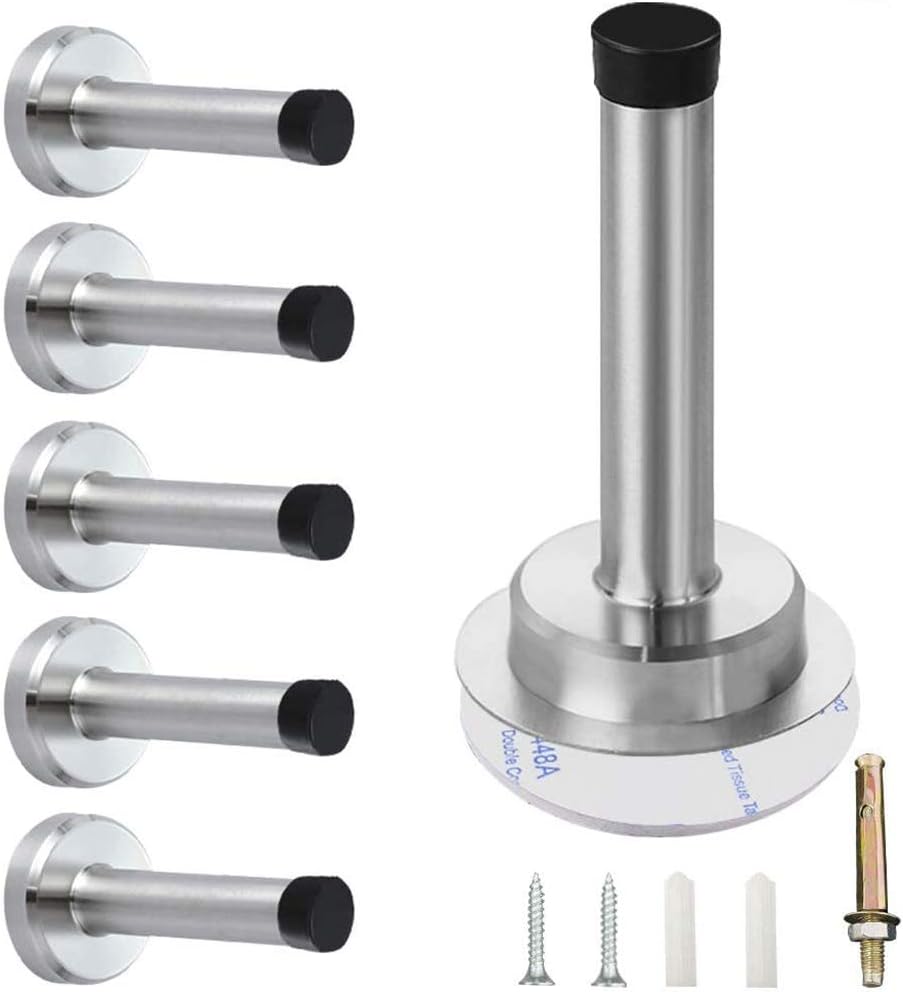 NORTHERN BROTHERS 6pk Chrome Wall Mounted Door Stops Stainless Steel Adhesive