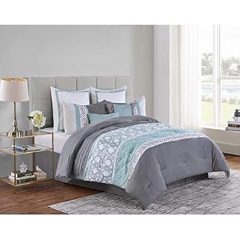 Amazon.com: 8 Piece Modern Embroidered Striped Comforter
